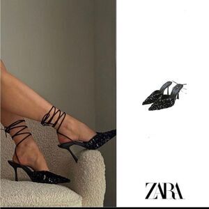 ZARA SEQUIN LACE UP HEELED SHOES